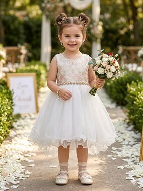Girls Ivory Floral Bodice Tulle Party Dress